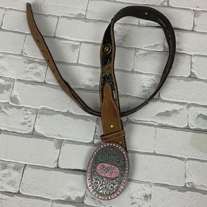 Nocona Leather 12 Gauge Shot gun shell belt Large buckle Pink rhinestone